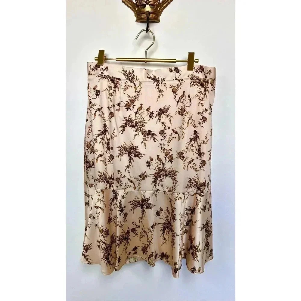 Antonio Melani Womens Brown Cream Floral Print Lined A-line Ruffle Skirt Size 12